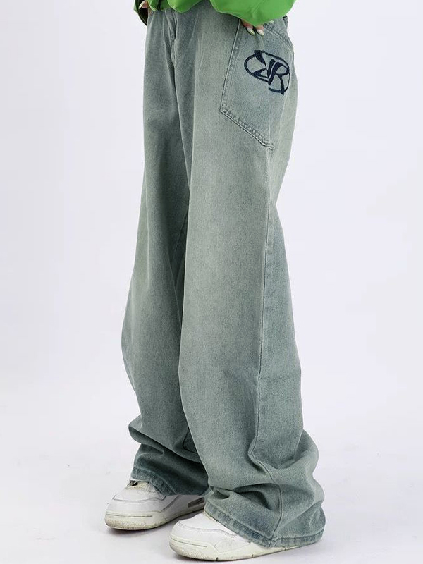 Vaqueros holgados holgados con estampado lavado para hombre-2