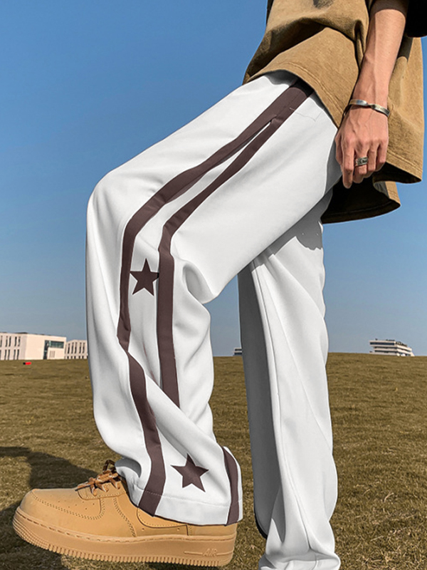 Pantalones deportivos con detalle de ribetes y estampado de estrellas para hombre-1