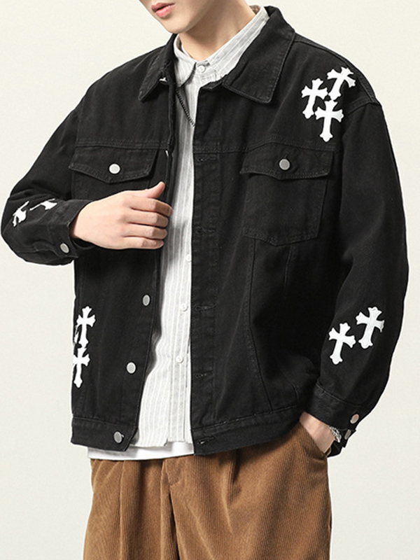 Chaqueta vaquera vintage con estampado de cruces para hombre-4
