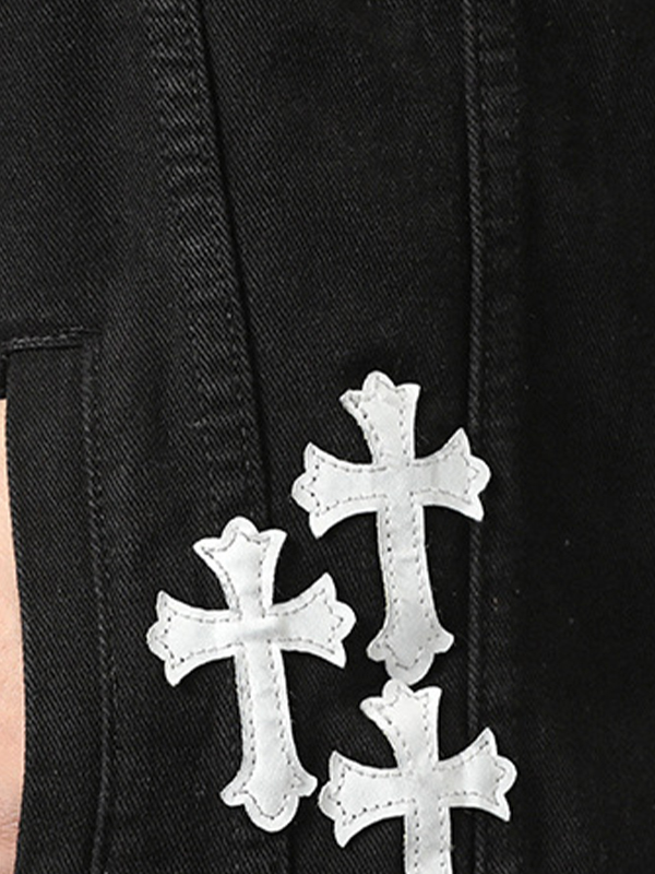 Chaqueta vaquera vintage con estampado de cruces para hombre-3
