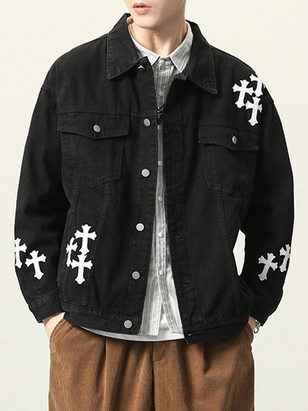 Chaqueta vaquera vintage con estampado de cruces para hombre-1