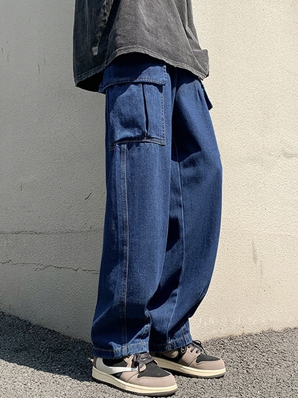Vaqueros cargo vintage con bolsillos grandes para hombre-2