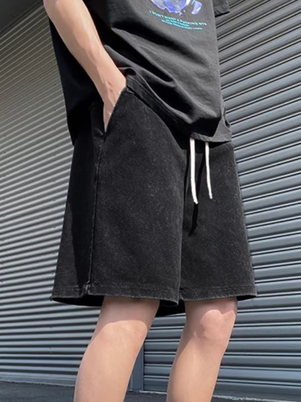 Shorts con cordón desgastados y lavado para hombre-3
