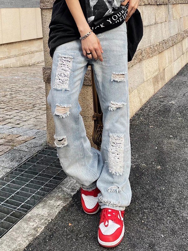 Jeans rasgados acampanados al tobillo para hombre-1