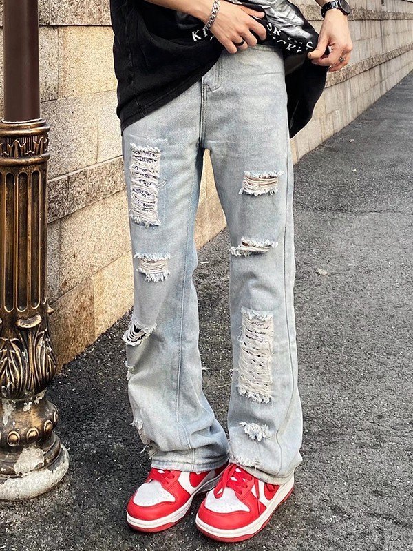 Jeans rasgados acampanados al tobillo para hombre-4