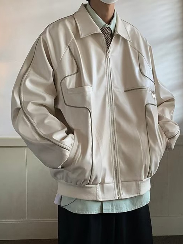 Chaqueta de piel sintética con cremallera y detalle de ribetes-1