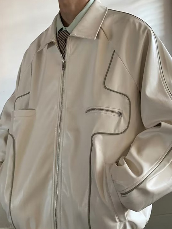 Chaqueta de piel sintética con cremallera y detalle de ribetes-2