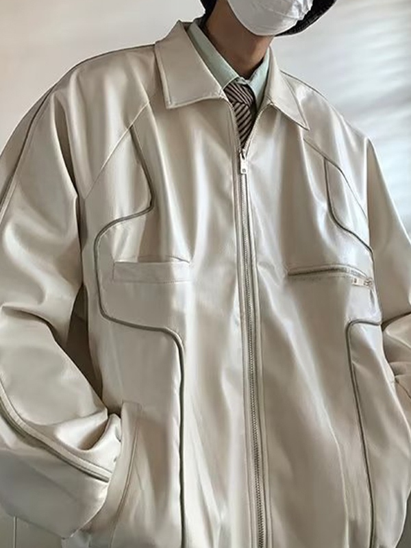 Chaqueta de piel sintética con cremallera y detalle de ribetes-3