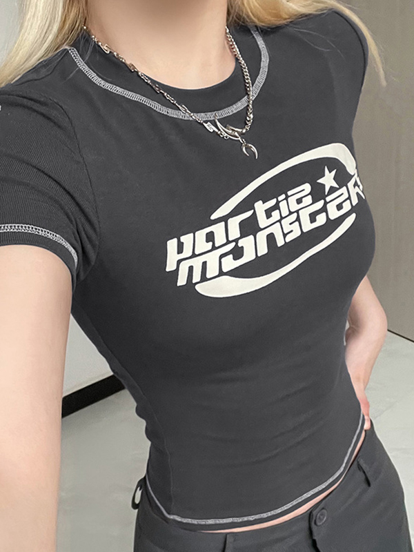 Camiseta de manga corta con gráfico de logotipo cosido-4
