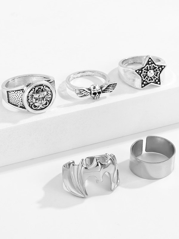 Anillo de plata punk de 5 piezas para hombre-3