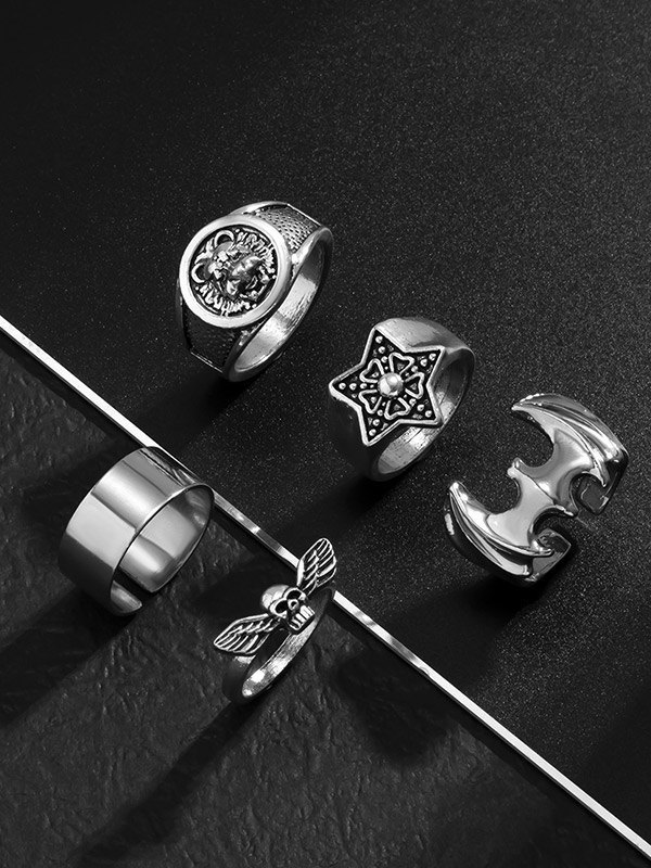 Anillo de plata punk de 5 piezas para hombre-5