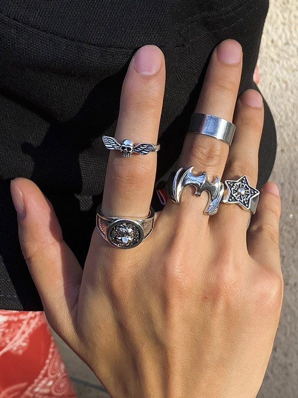 Anillo de plata punk de 5 piezas para hombre-1