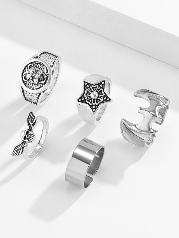 Anillo de plata punk de 5 piezas para hombre-2