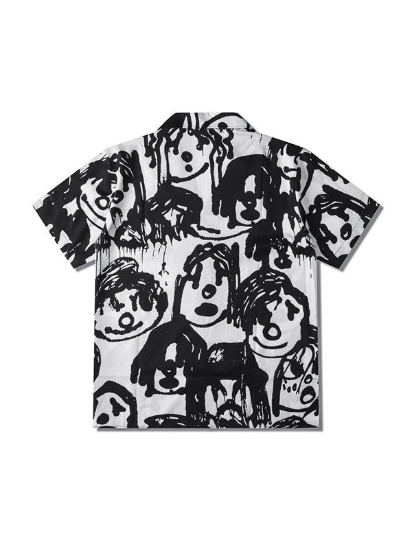 Camisa con botones y estampado de grafiti de dibujos animados para hombre-2