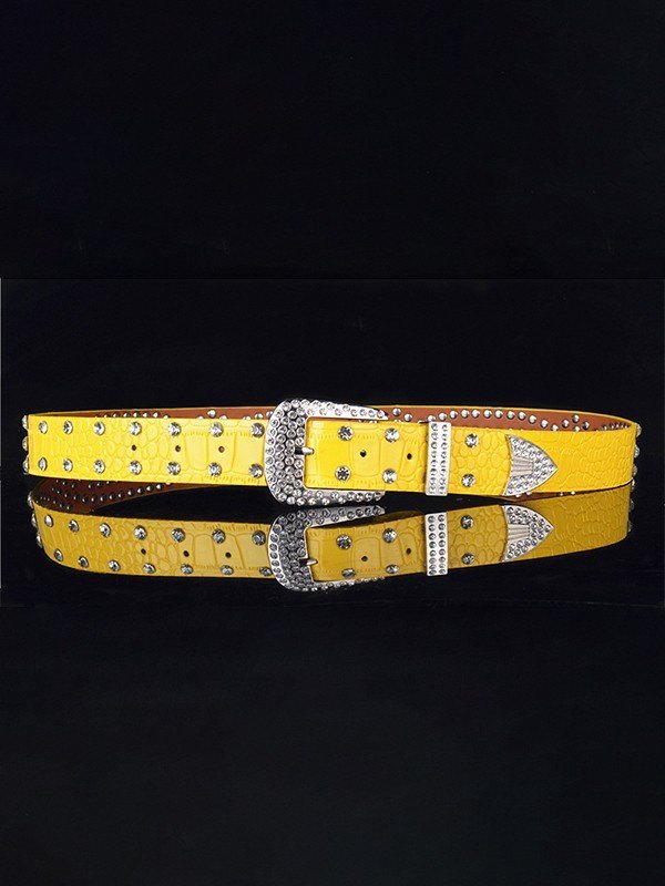 Cinturón con hebilla adornada con diamantes de imitación-1
