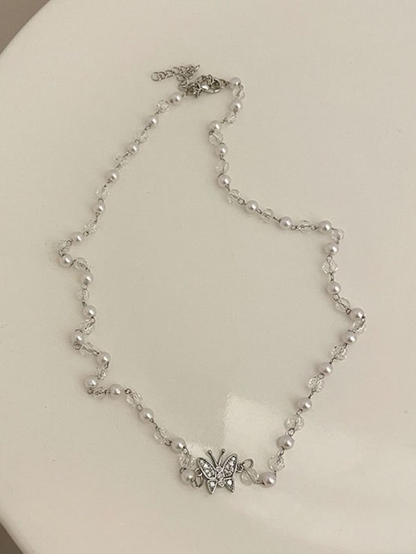 Collar de perlas de imitación de mariposa de diamantes de imitación-2