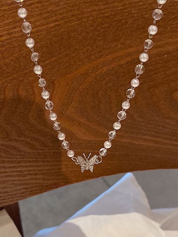 Collar de perlas de imitación de mariposa de diamantes de imitación-4