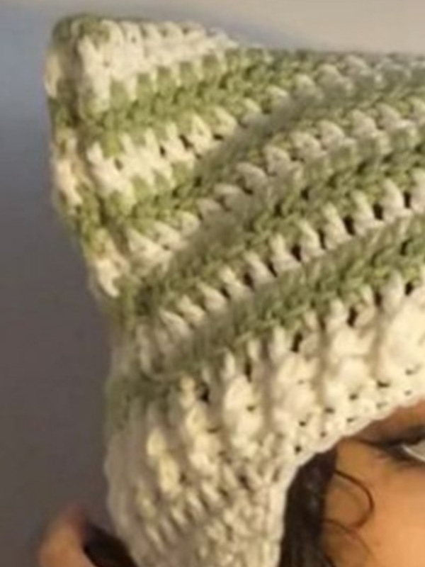 Gorro de punto con rayas de orejas de gato hecho a mano-1